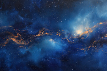 Obraz na płótnie Canvas A dreamlike abstract painting evoking a starry night sky, blending deep blues and bright specks to mimic the cosmos