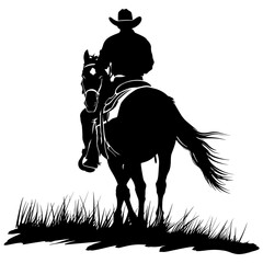 Silhouette cowboy in the horse full body - obrazy, fototapety, plakaty