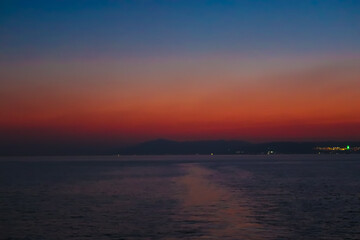 A beautiful sunset and sea view from a cruise.
