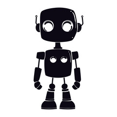 Silhouette cute robot black color only full body