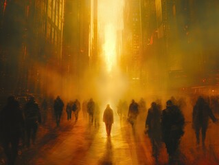crowd walking through the city at night