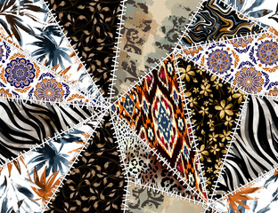 Patchwork flowers pattern. Seamless patchwork