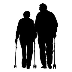 Silhouette couple of the elderly black color only full