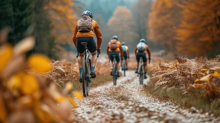 Fotobehang group of riding cyclists © Olexandr