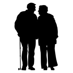 Silhouette couple of the elderly black color only full