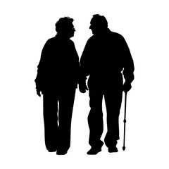 Silhouette couple of the elderly black color only full