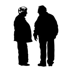 Silhouette couple of the elderly black color only full