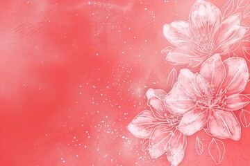 pink background of chalked white flowers. a place for a congratulatory text