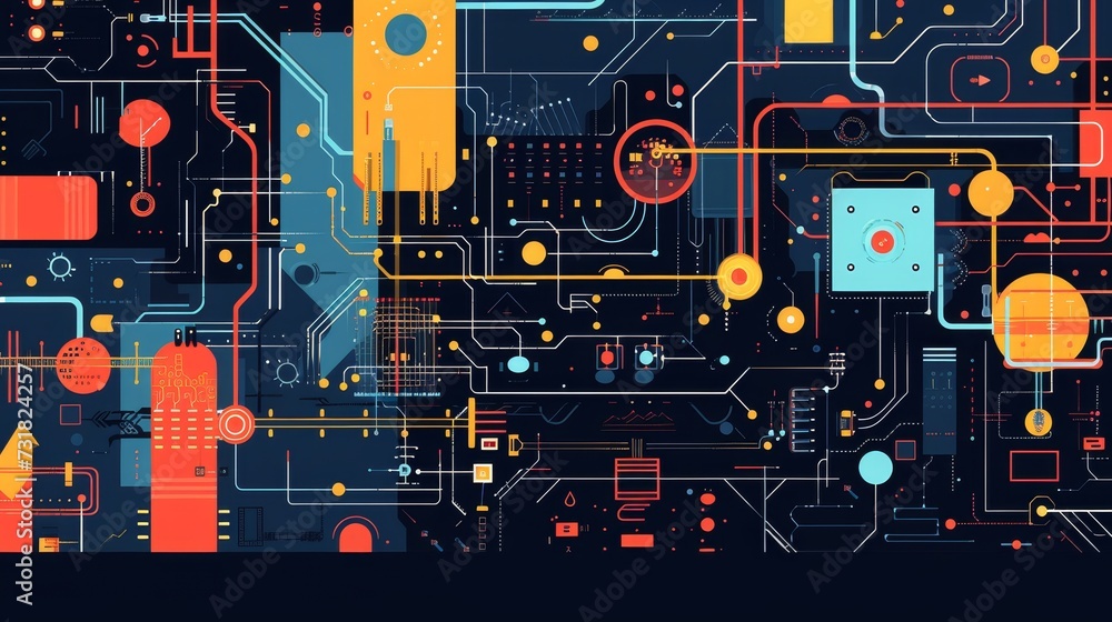 Poster the computer's journey through time in a circuitry-infused timeline