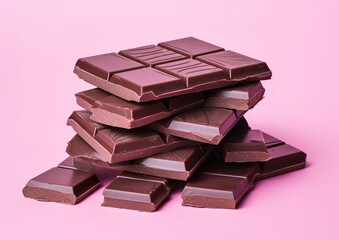 pile of chocolate bars on pink background