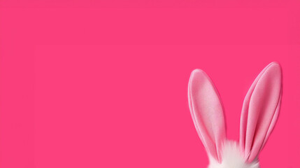 Easter greeting card. White bunny ears on pink background, copy space