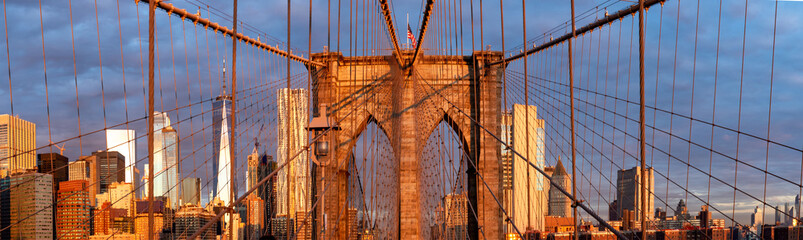 Brooklyn Bridge during sunrise in New York. USA
