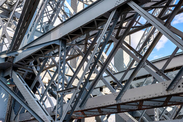 Detail of the Williamsburg Bridge, a suspension bridge across the East River in New York City , USA
