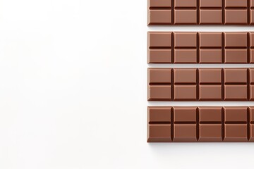 Chocolate bars on a white background with empty space for text.