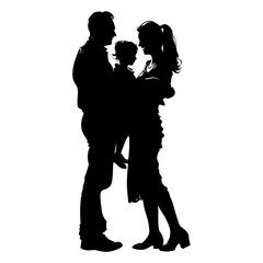 Silhouette happy family black color only full body 