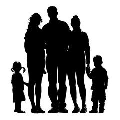 Silhouette happy family black color only full body 