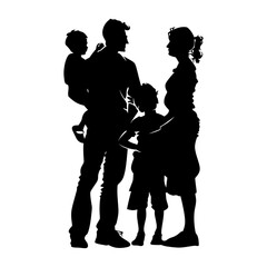 Silhouette happy family black color only full body 