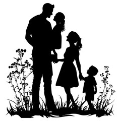 Silhouette happy family black color only full body 