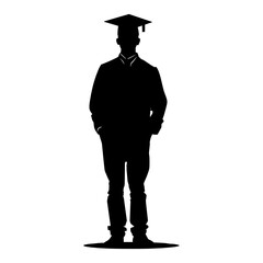 Silhouette man wear graduating hat black color only