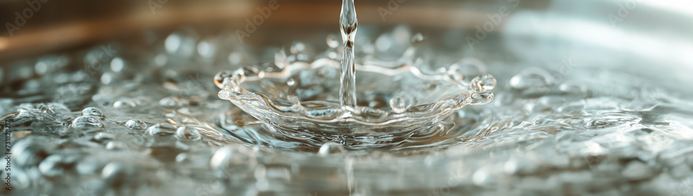 Poster serene water splash with ripple effect, ideal for peaceful and purity concepts, with spacious backdr