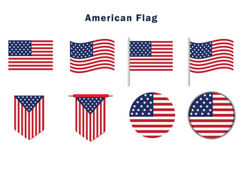 american flag icon.Us flag collection. American flag vector isolate in white background.
