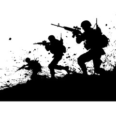 silhouette of a war situation black color only 