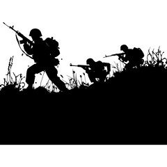 silhouette of a war situation black color only 