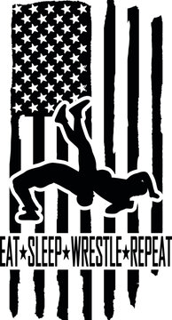 Eat Sleep Wrestle Repeat USA SVG Cut File for Cricut and Silhouette, EPS ,Vector, PNG , JPEG, Zip Folder