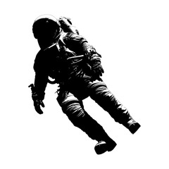 Fototapeta premium Silhouette astronaut floating in space black color only full body