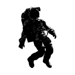 Fototapeta premium Silhouette astronaut floating in space black color only full body