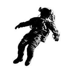 Silhouette astronaut floating in space black color only full body