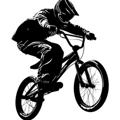 Fototapeta premium Silhouette bmx bike jumps in the air black color only full body