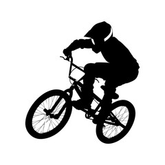 Obraz na płótnie Canvas Silhouette bmx bike jumps in the air black color only full body