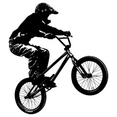 Fototapeta premium Silhouette bmx bike jumps in the air black color only full body