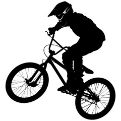 Naklejka premium Silhouette bmx bike jumps in the air black color only full body
