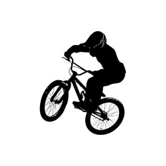 Silhouette bmx bike jumps in the air black color only full body