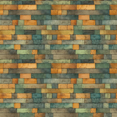 Seamless Texture with watercolor painted bricks effect of Paper, Substrate, Canvas, for Illustration and Design, 2x2