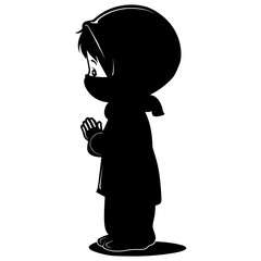 Silhouette cute little girl wearing hijab black color only