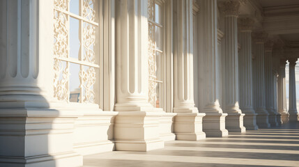 Grand Building With Columns and Windows. Generative AI.