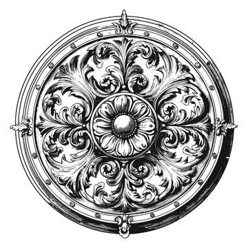 circle shape shield element with old engraving style