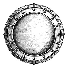 circle shape shield element with old engraving style