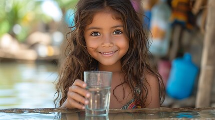 Gorgeous grinning woman with a cup of pure water.