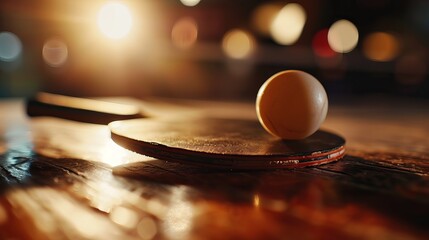 Obraz premium Illuminated Table Tennis Scene with Close-Up of Paddle and Ball