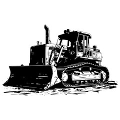 Silhouette Bulldozer construction heavy machine equipment black color only
