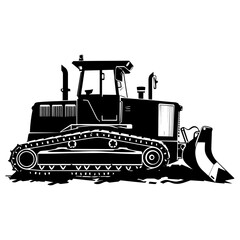 Silhouette Bulldozer construction heavy machine equipment black color only