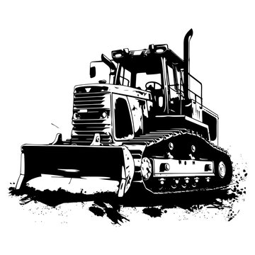 recommend clip art: Silhouette Bulldozer construction heavy machine equipment black color only