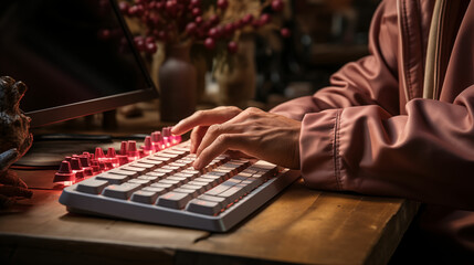 Woman Typing on Laptop Computer. Generative AI