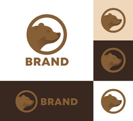 Grizzly bear flat vector mascot illustration. The brown bear cute illustration. Cartoon character of big mammal animal.