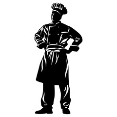 Fototapeta na wymiar Silhouette chef black color only full body