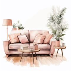 modern living room with sofa,watercolor